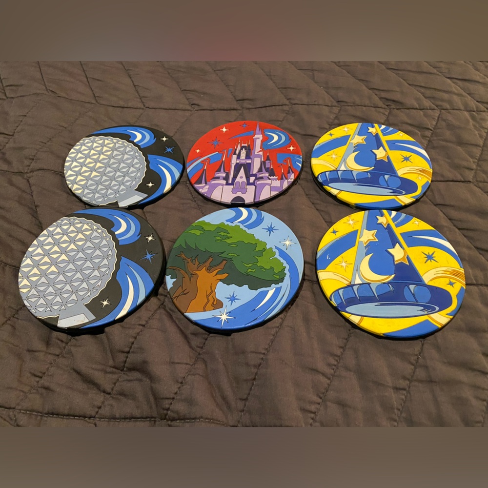 6 Disney Theme Park Coasters Thick‎ Bendable Plastic